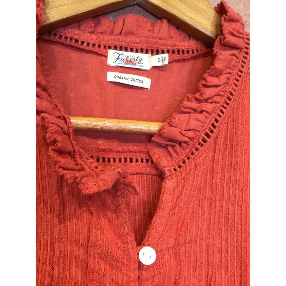 Faherty Womens Organic Cotton Button Up Blouse Boho Top Ruffle Collar Size S - Picture 3 of 6